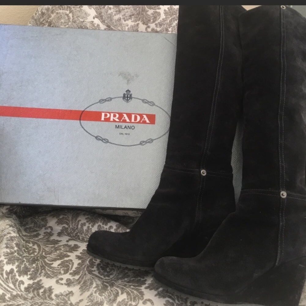 Prada knee high wedge boots